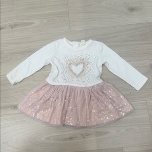 White and Pink Long Sleeve Dress with Heart Design